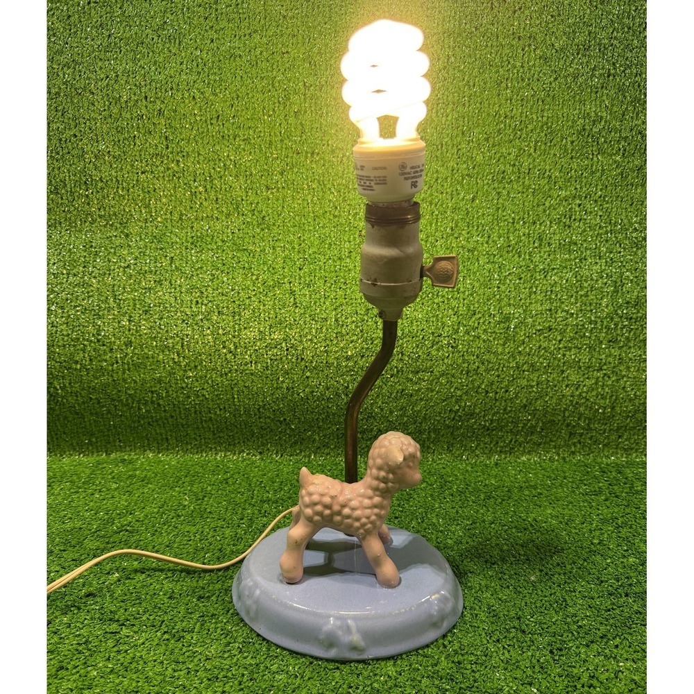 HUBBELL Vintage 60s Pink Blue Lamb Baby Nursery Lamp -‎ No Shade - WORKS